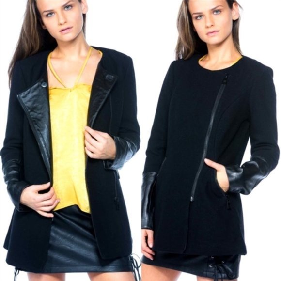 Modern Edgy Black Jacket with Leather Trim - Picture 2 of 4